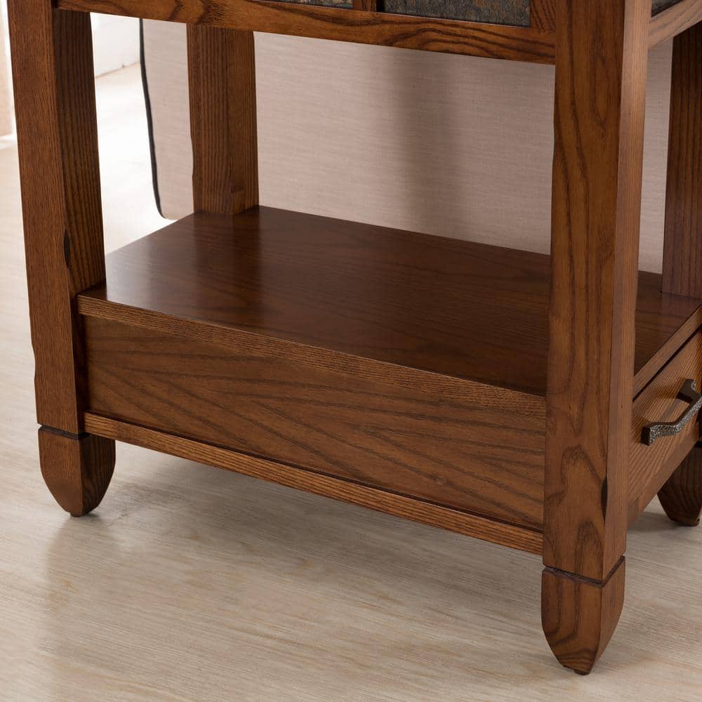 Rustic Oak and Slatestone Square Chairside End Table
