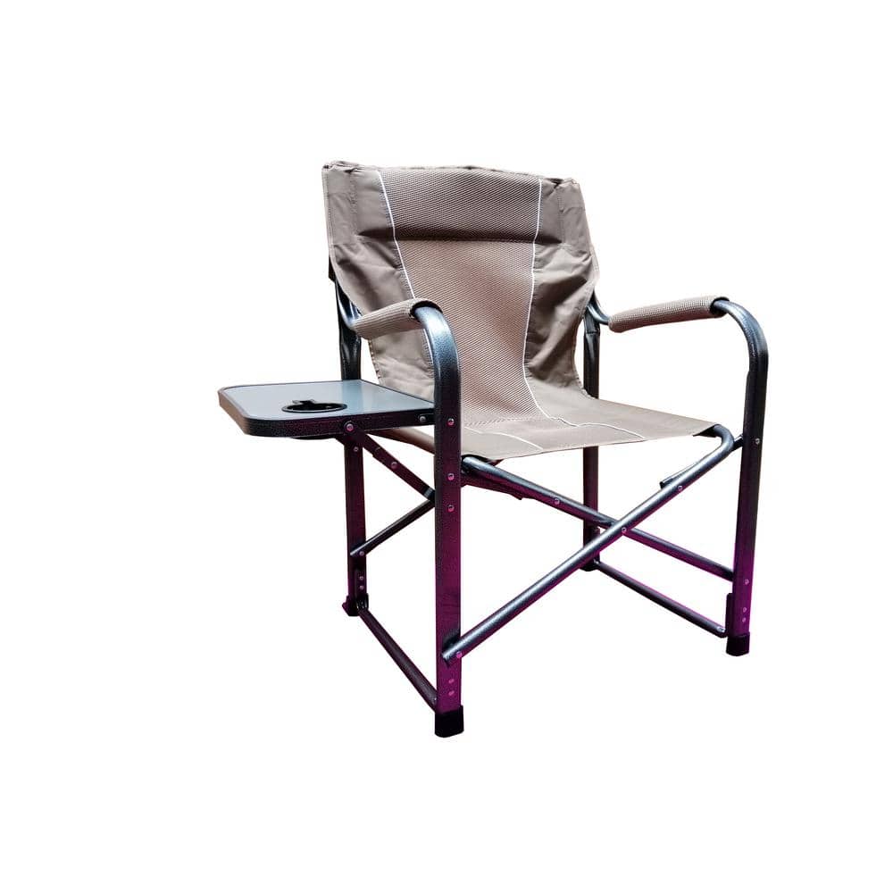Beige Steel Folding Director's Chair with Side Table