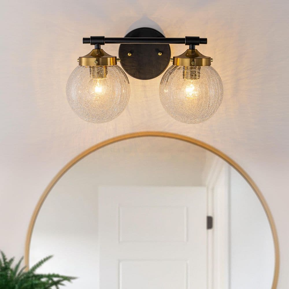 13.62 in. 2-Light Matte Black and Gold Metal Vanity Light with Clear Glass Shades for Bathroom price history on PriceWatchPro