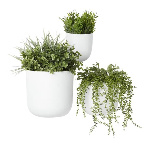 Litton Lane 9 in. Small White Metal Indoor Outdoor Floating Wall Planter  (3- Pack) 51944 - The Home Depot