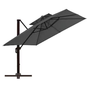 10 ft. Double Top Aluminum Patio Offset Umbrella Square Cantilever Umbrella Recycled Fabric and 360°Rotation in DarkGrey