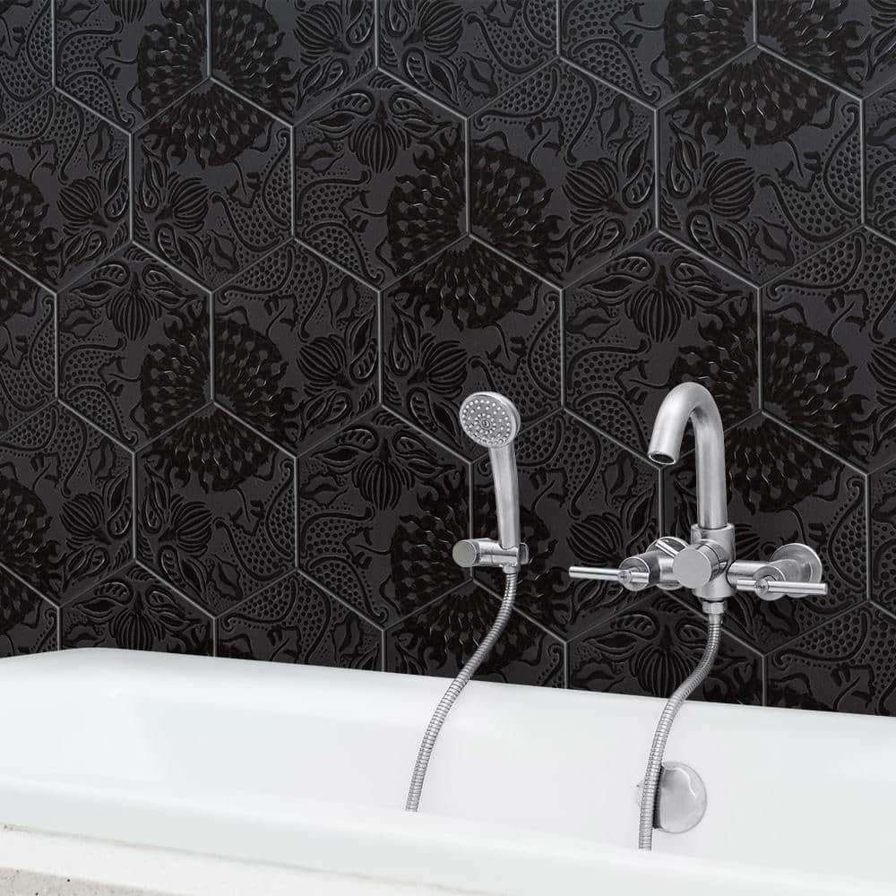 Gaudi Lux Black Porcelain Hexagon Wall and Floor Tile