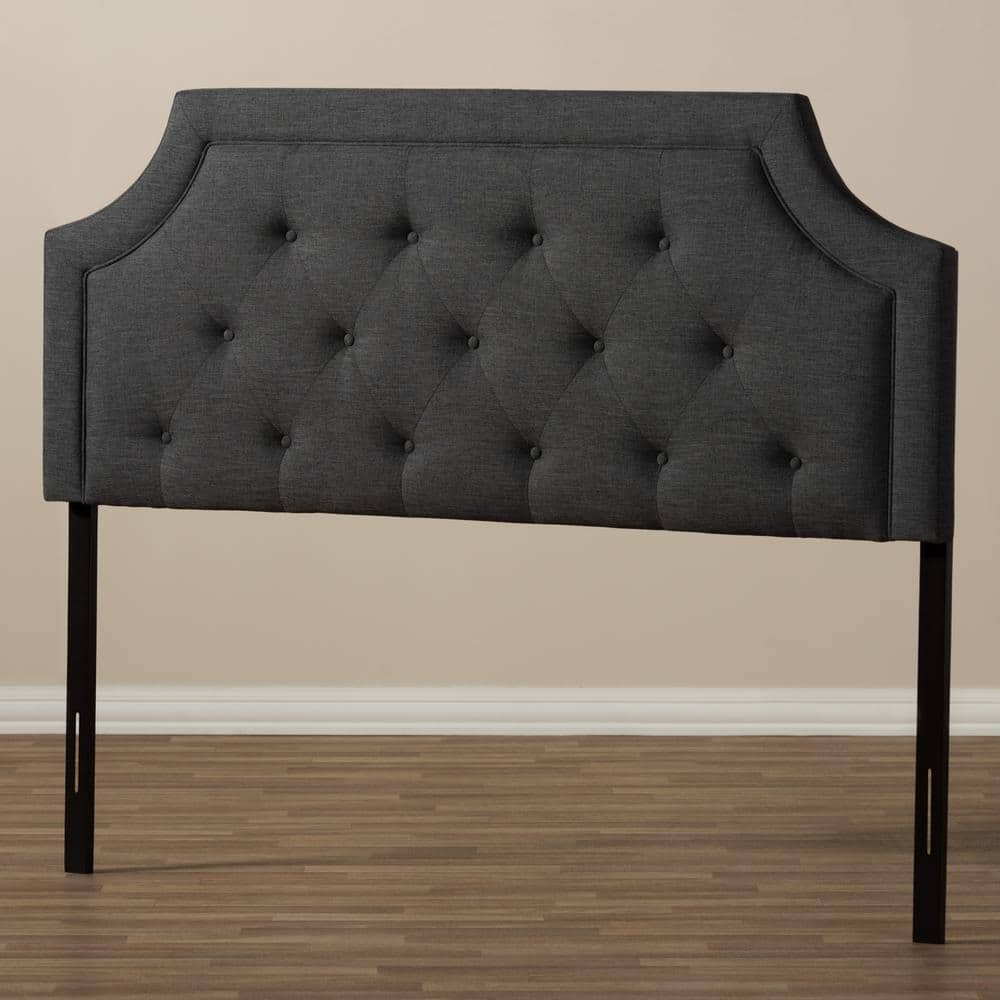 Mars Dark Gray Tufted Upholstered Full Headboard with Wood Legs