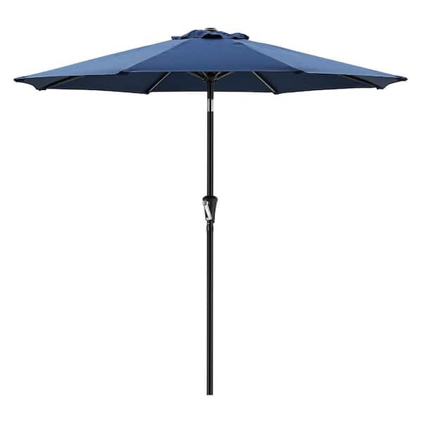 Unbranded 7.5 ft. Steel PushUp Patio Umbrella w/ Push Button Tilt Easy Crank Lift for MarketYard Beach Porch and Pool in Navy Blue
