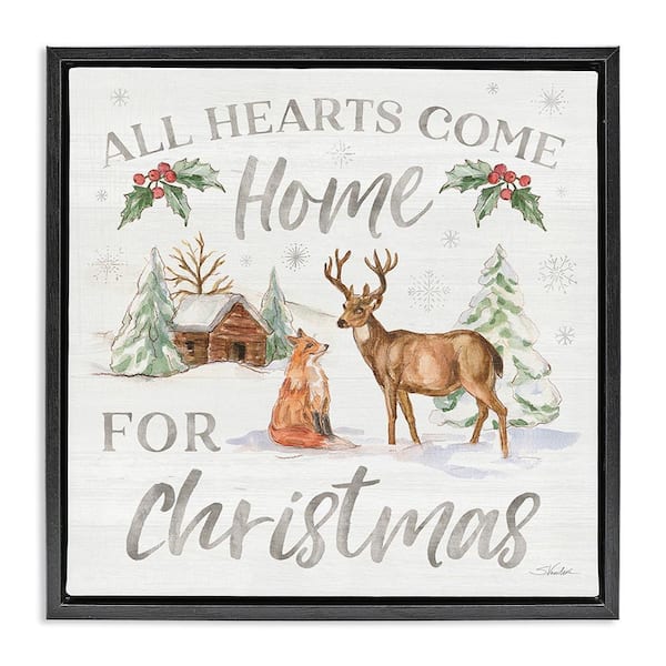 Stupell Industries Home For Christmas Phrase by Silvia Vassileva 1-Piece Floater Frame Graphic Print Animal Art Print 18 in. x 18 in.