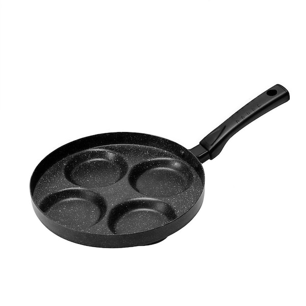 Black 3.7 in. Medium Aluminum 4-Cup Egg Frying Pan, Non Stick Egg Cooker Pan, Easy to Clean