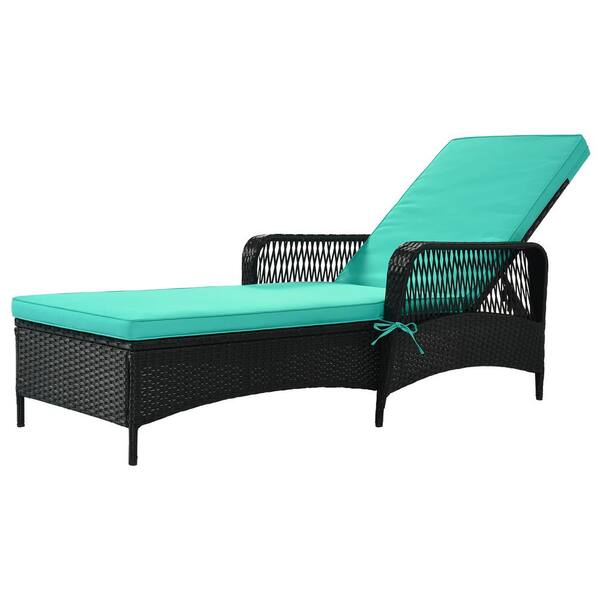 OUPES Black PE Rattan wicker Outdoor Lounge Chair with Green Cushions (1-Pack)