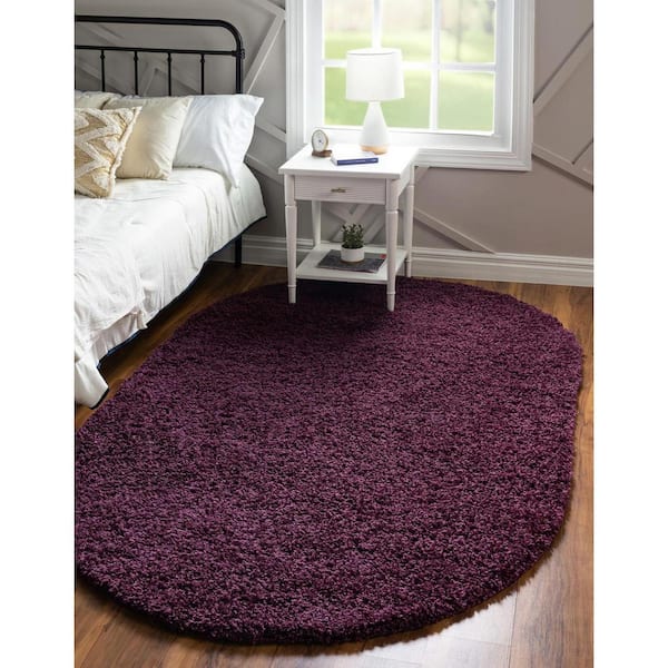 Solid Shag Eggplant Purple 3 ft. 3 in. x 5 ft. 3 in. Area Rug