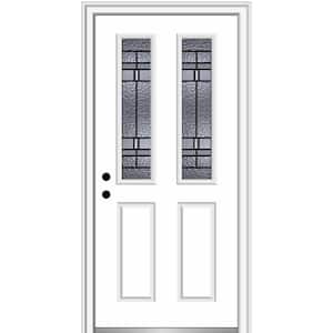 Pembrook 36 in. x 80 in. 2 Panel Right-Hand Inswing 1/2 Lite Decorative Glass Primed Fiberglass Prehung Front Door