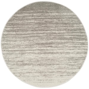 Adirondack Light Gray/Gray 10 ft. x 10 ft. Solid Color Striped Round Area Rug