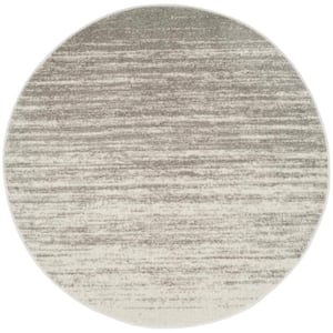 Adirondack Light Gray/Gray 3 ft. x 3 ft. Solid Color Striped Round Area Rug