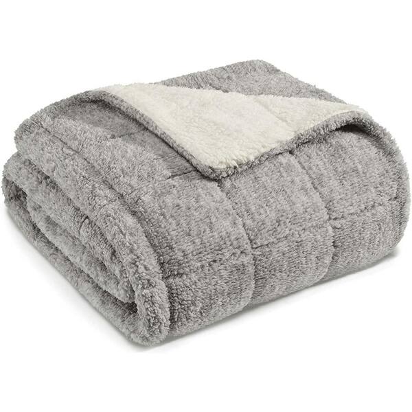 Eddie Bauer Ultra Plush Sumac Ridge Gray Ikat Sherpa Reverse Throw Blanket