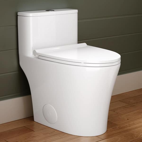 Symmetry 12 in. Rough In Size 1-Piece 1.28 GPF Single Flush Elongated Toilet in White, Soft Closed Seat Included