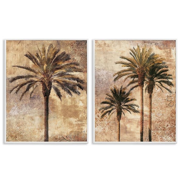 Stupell Industries Arching Palm Leaves by John Seba 2 Pieces White Framed Nature Giclee Art Print 14 in. x 11 in.