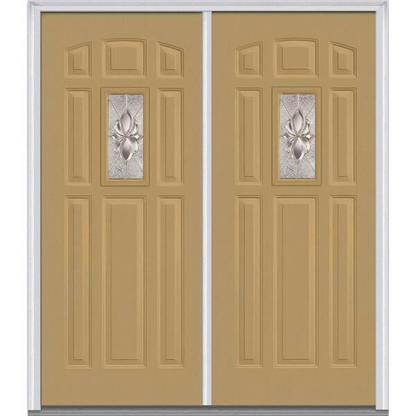 MMI Door 64 in. x 80 in. Heirloom Master Left-Hand Inswing 1-Lite Decorative Glass 8-Panel Painted Steel Prehung Front Door