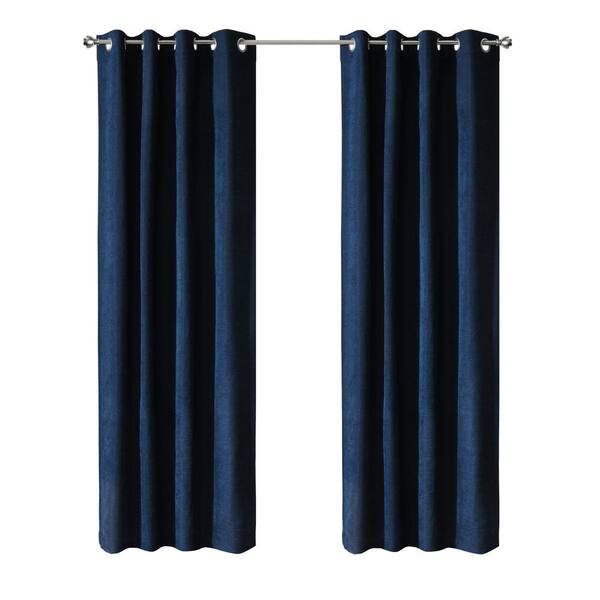 Unbranded Chenille Dark Navy Polyester Textured 52 in. W x 63 in. L Grommet Indoor Blackout Curtain (Single Panel)