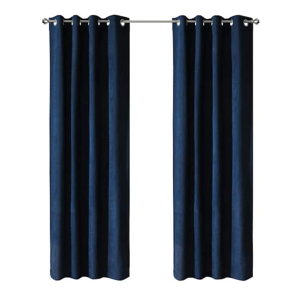 Unbranded Chenille Dark Navy Polyester Textured 52 in. W x 108 in. L Grommet Indoor Blackout Curtain (Single Panel)