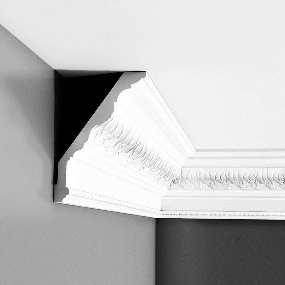 Primed White Polyurethane Crown Moulding with Acanthus Leaves
