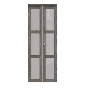 30 in. x 80 in. 3-Lite Frosted Glass Solid Core Dark Walnut Finished MDF Interior Closet Bi-Fold Door with Hardware