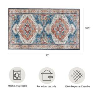 Imagine Chenille Posey Blue Multi-Colored 2 ft. x 4 ft. Medallion Polyester Area Rug