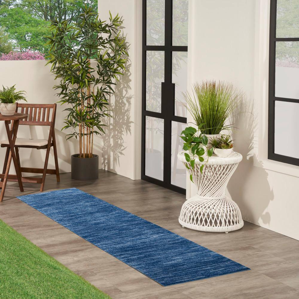 Navy Blue Solid Synthetic Indoor/Outdoor 2'2" x 7'6" Area Rug