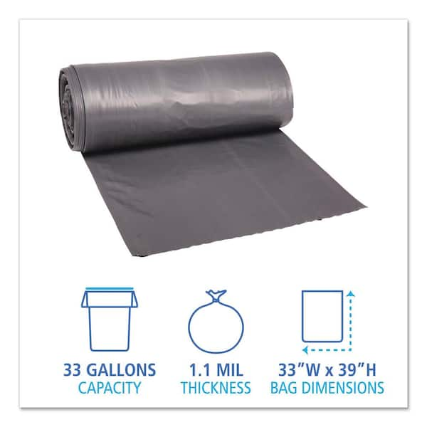 Boardwalk Medium-Grade Can Liners, 33x39, 33 gal, .50 mil, Black, 25 Bags/RL, 8