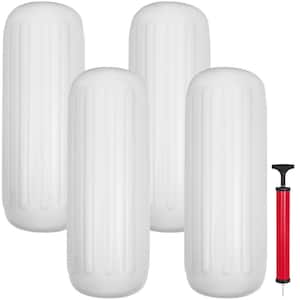 4 Ribbed Boat Fenders 10 x 28 in. Boat Fenders with White Center Hole Bumpers Protection, White