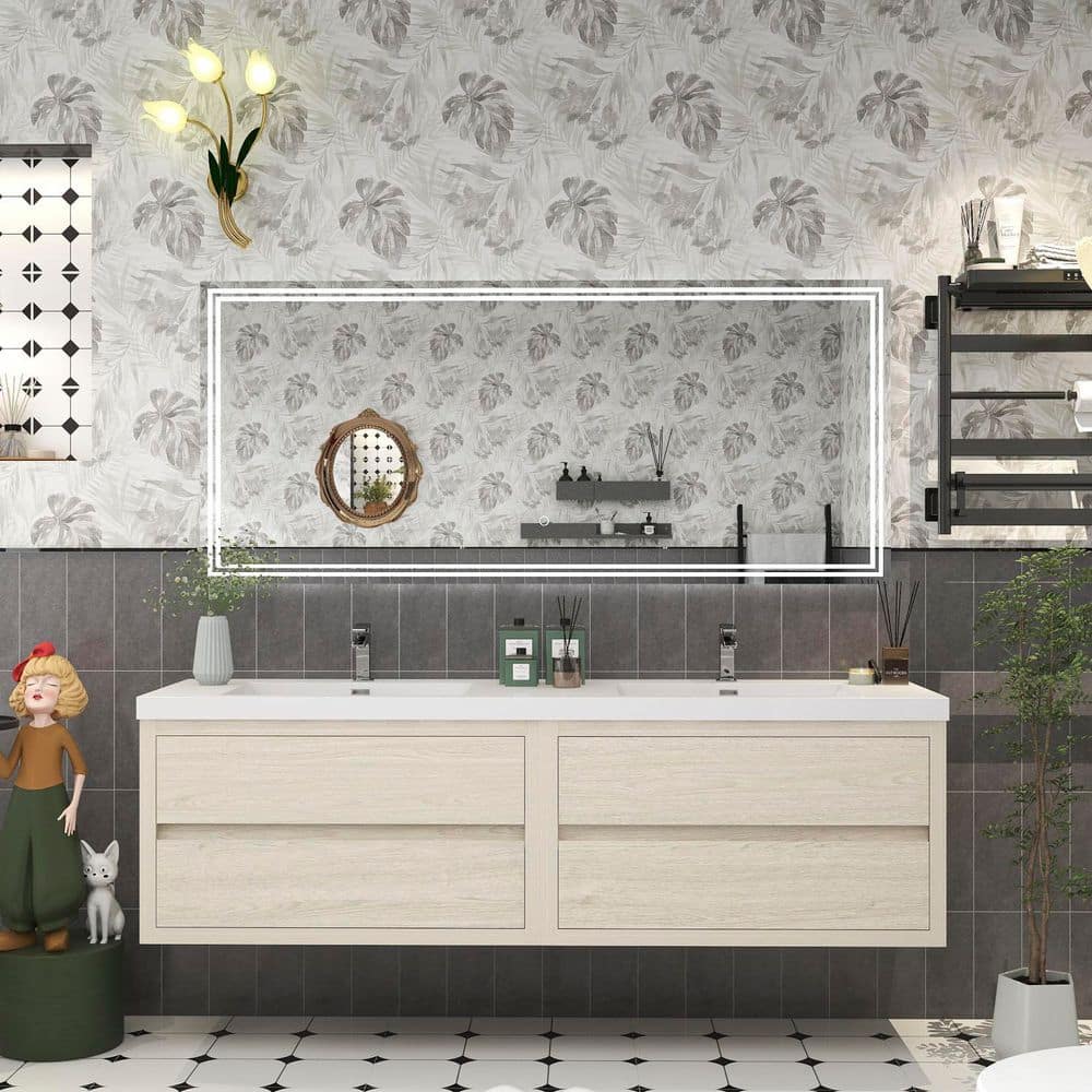 Louis 71 in. W x 20 in. D x 22 in. H Double Sink Floating Bath Vanity in Light Wood with White Acrylic Top price history on PriceWatchPro