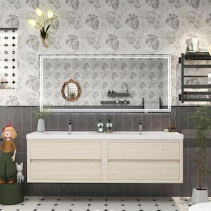 Louis 71 in. W x 20 in. D x 22 in. H Double Sink Floating Bath Vanity in Light Wood with White Acrylic Top