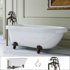 Laughlin 60 in. Acrylic Clawfoot Bathtub in White, Ball-and-Claw Feet, Floor-Mount Faucet in Oil Rubbed Bronze