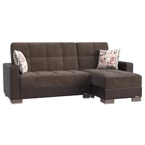 Basics Collection Brown/Black Convertible L-Shaped Sofa Bed Sectional With Reversible Chaise 3-Seater With Storage