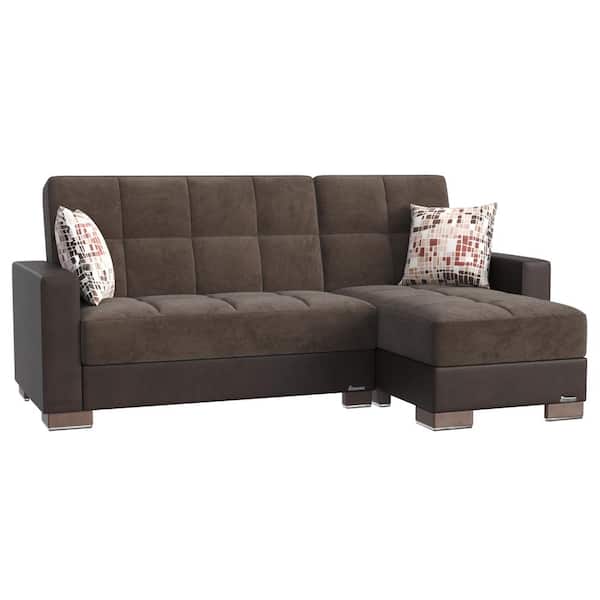 Ottomanson Basics Collection Brown/Black Convertible L-Shaped Sofa Bed Sectional With Reversible Chaise 3-Seater With Storage