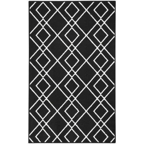 1pc Letter Graphic Kitchen Rug, Black-and-white Polyester Modern