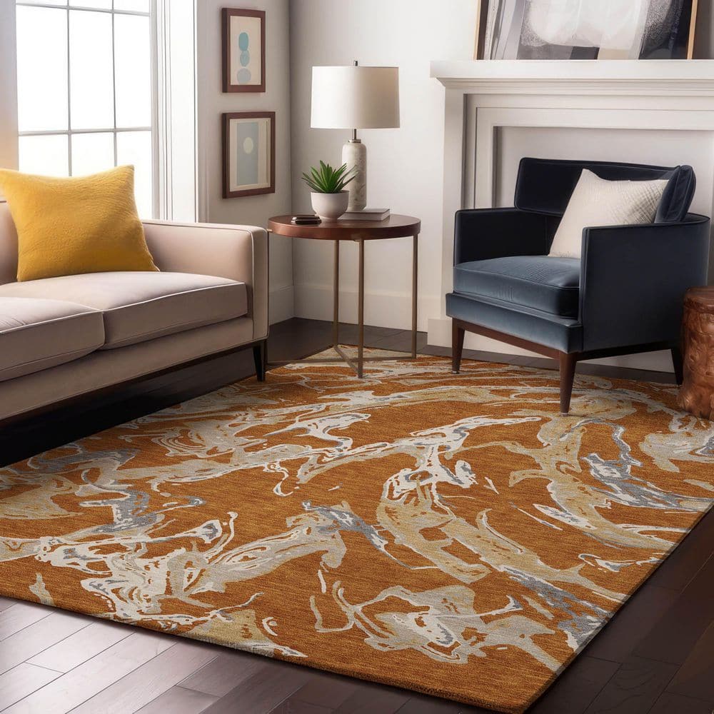 Mayfield Premium Machine Washable Abstract AMF1035 Copper 3 ft. x 5 ft. Area Rug price history on PriceWatchPro