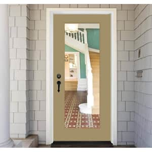 Legacy 30 in. x 80 in. Full-Lite Clear Glass RHIS Primed Sandstone Finish Fiberglass Prehung Front Door