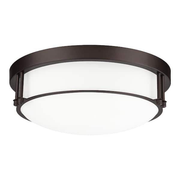 JAZAVA 12 in. 2-Light Oil Rubbed Bronze Modern Flush Mount Ceiling Light with Glass Shade