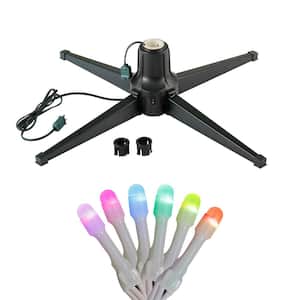 Black Metal Rotating Christmas Tree Stand with Twinkly App Controlled RGB Lights