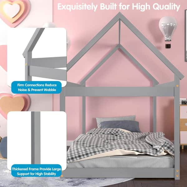 Costway Twin House Bed Wood Frame With, Kid House Bed Frame Diy