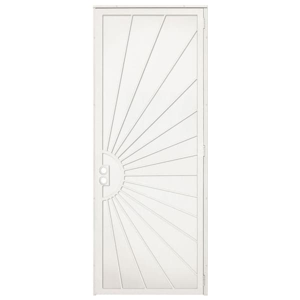 Unique Home Designs 36 in. x 96 in. Solana Navajo White Surface Mount Left-Hand Steel Security Door with Perforated Metal Screen