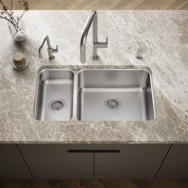 Undertone Undercounter Stainless Steel 31.5 in. 0 hole Double Basin Kitchen Sink