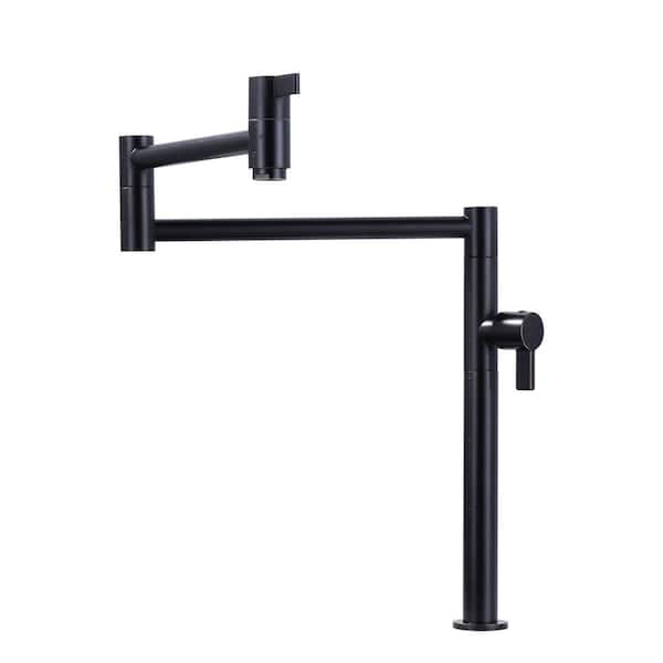 WOWOW Solid Brass Deck Mount Pot Filler Faucet, Pot Filler with Stretchable Double Joint Swing Arm in Oil Rubbed Bronze