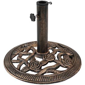 16 in. Cast Iron Patio Umbrella Base in Bronze with Rose Blossom Design