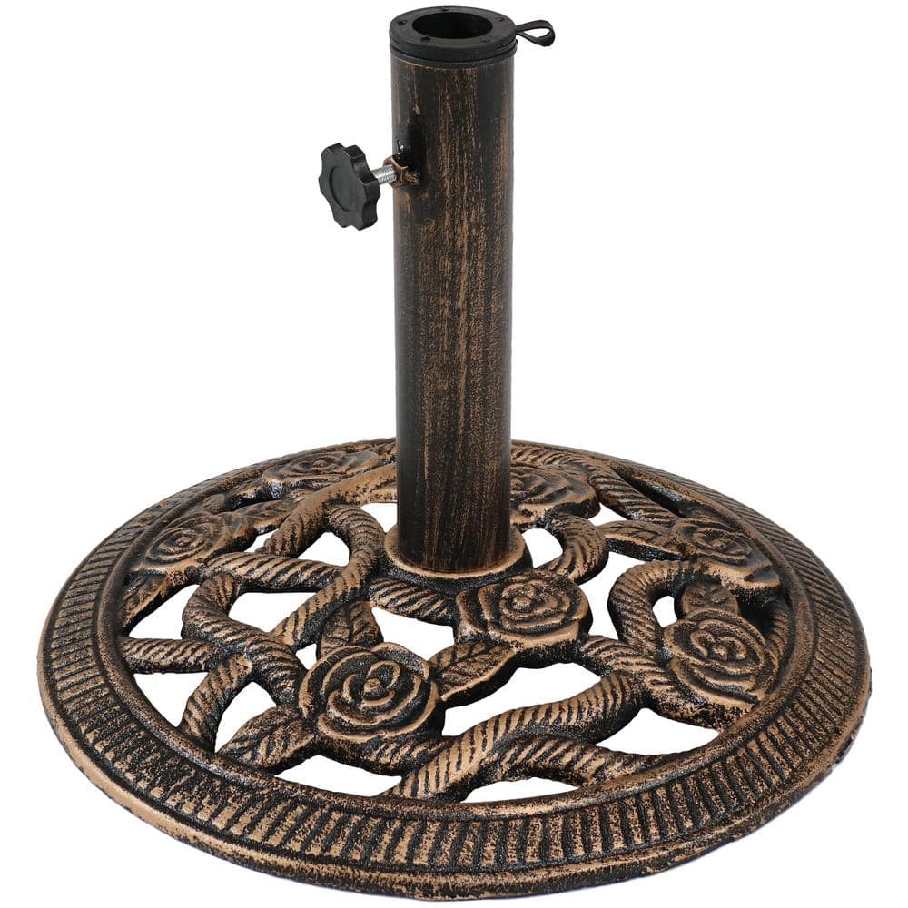 Sunnydaze 16 in. Cast Iron Patio Umbrella Base in Bronze with Rose Blossom Design