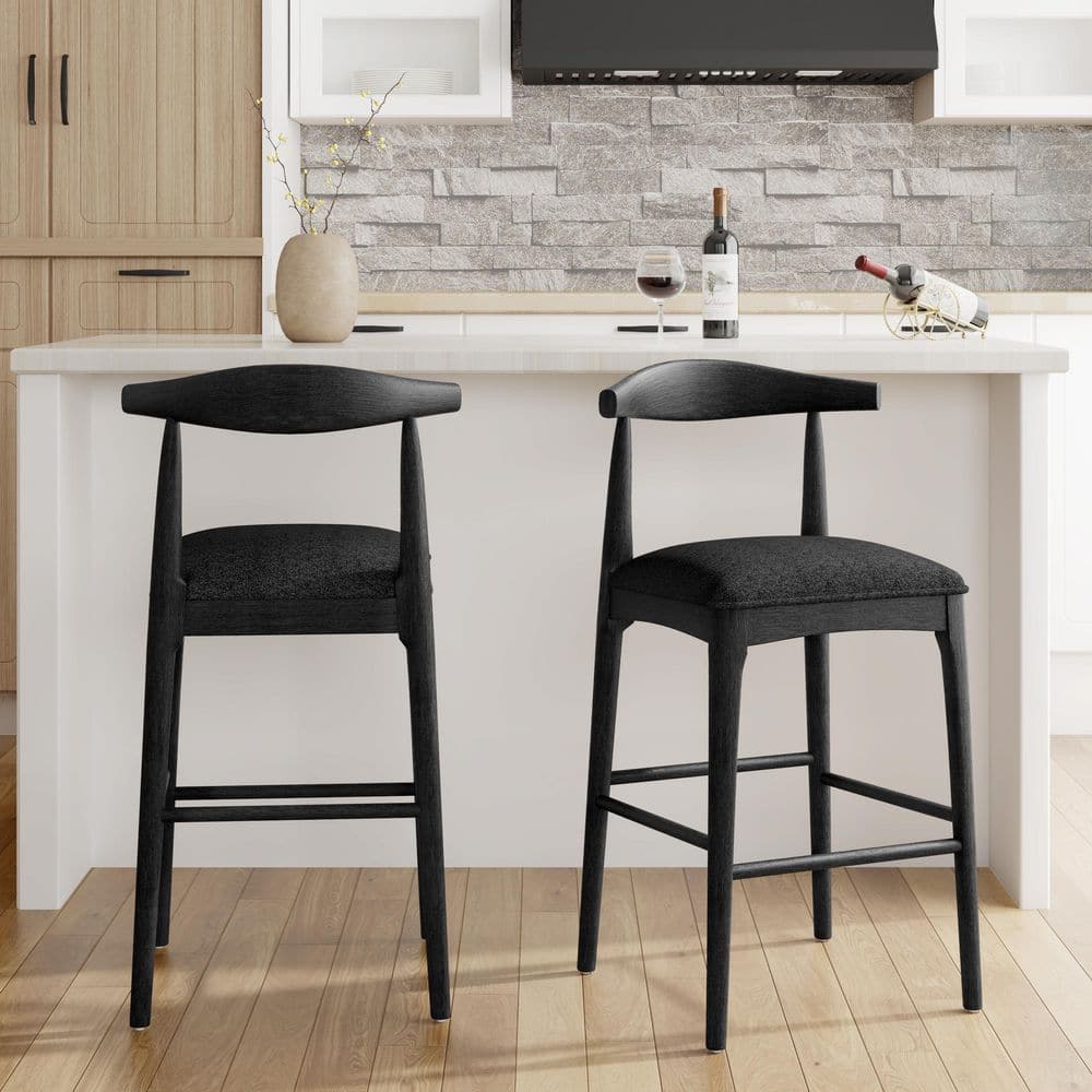 Jarvis Modern 41.5 in. H Black Fabric Upholstered Wood Bar Stools with Solid Wood Frame, Open Back, Set of 2 price history on PriceWatchPro