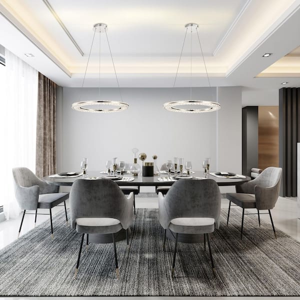 Nova 34-Watt 1-Light Polished Nickel Traditional Integrated LED Pendant Light with K9 Crystal