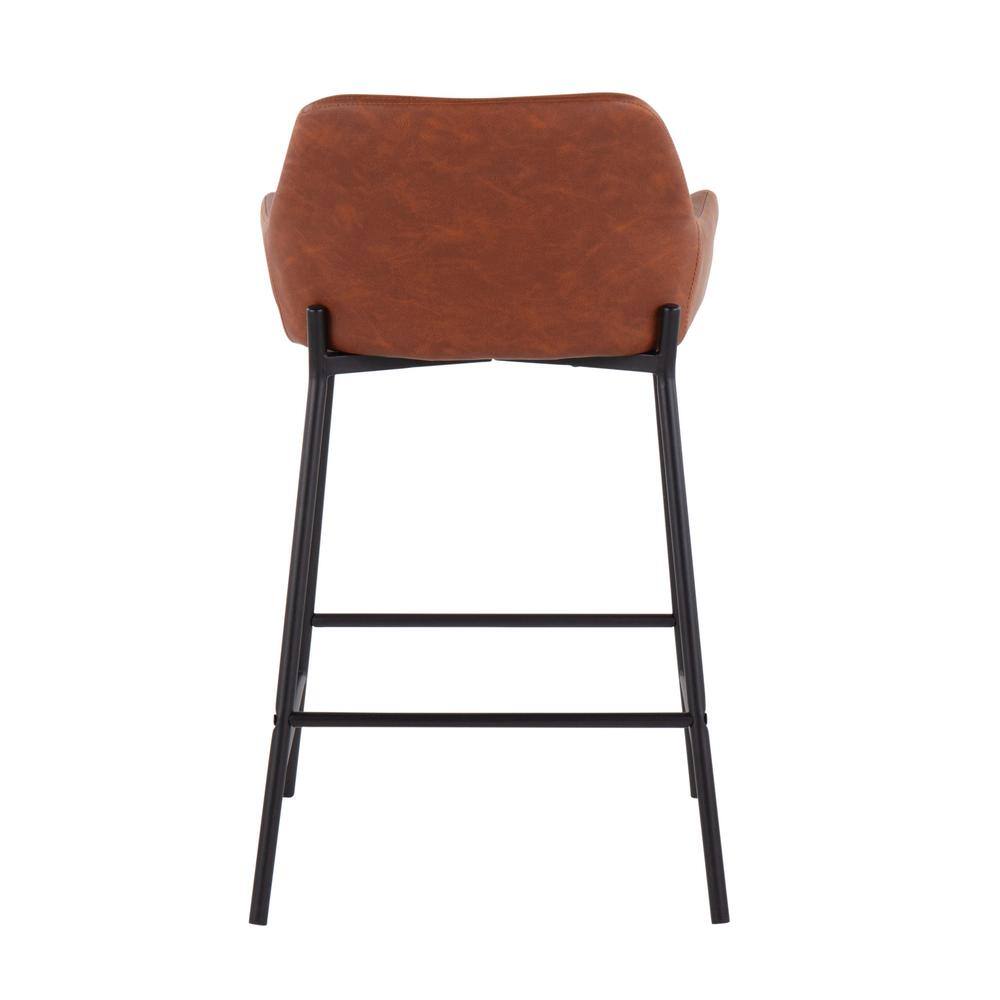 Daniella 33" Industrial Black Metal and Camel Faux Leather Counter Stools, Set of 2