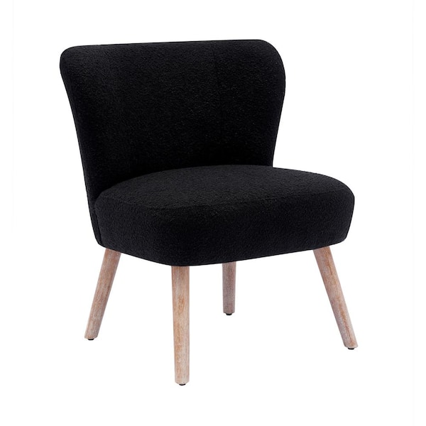 WESTINFURNITURE Stain Resistant Boucle Upholstered Armless Living Room Accent Side Chair with Natural Wood Finish Tapered Legs in Black