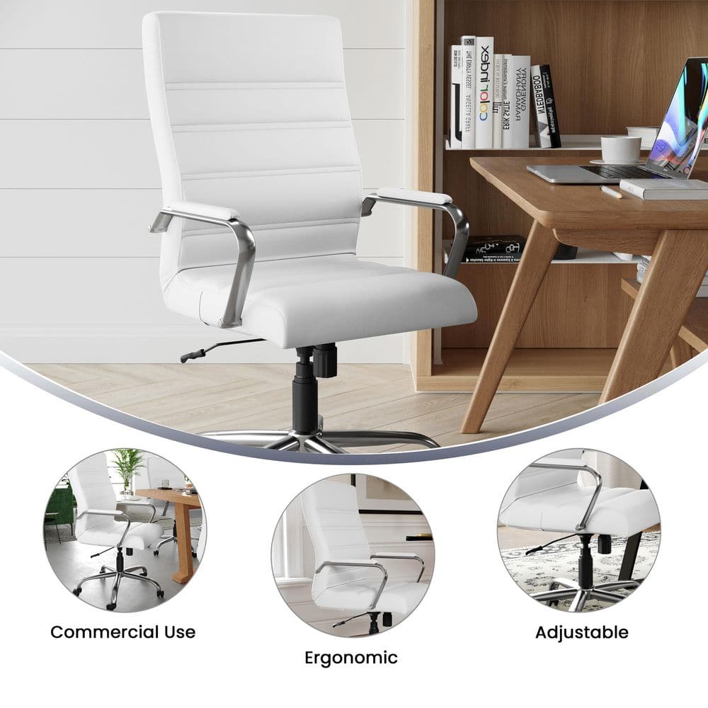 Embroidered High Back Leather Executive Swivel Chair with Memory Foam Padding with Arms - Thumbnail 3