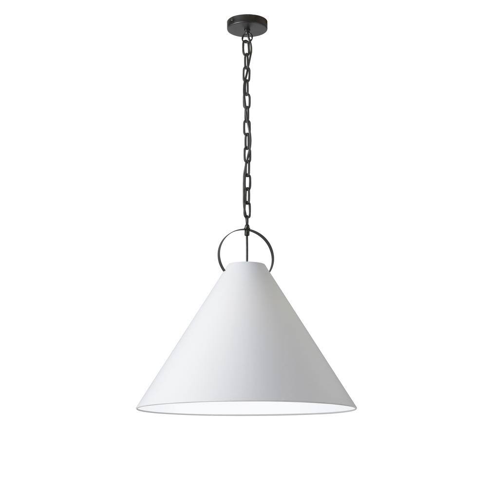 Princeton 1-Light Matte Black Shaded Pendant Light with White Fabric Shade