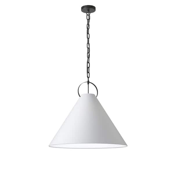 Dainolite Princeton 1-Light Matte Black Shaded Pendant Light with White Fabric Shade